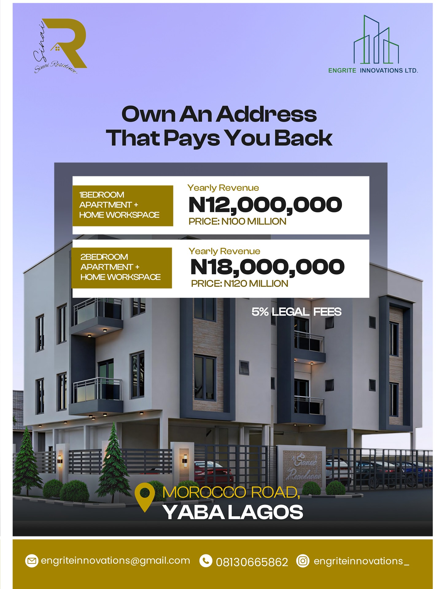 Sinai Residence by Engrite Innovations — premium apartments on Morocco Road, Yaba, Lagos